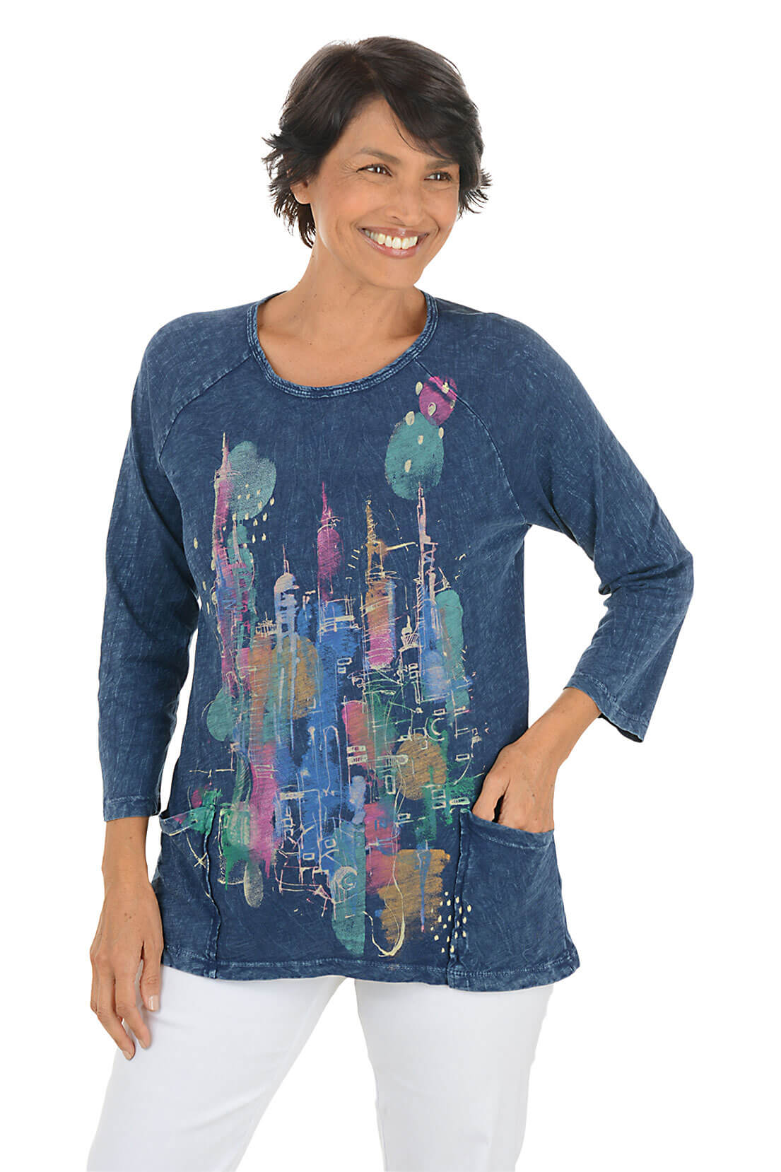 Big Apple Mineral Wash Double Pocket Knit Top