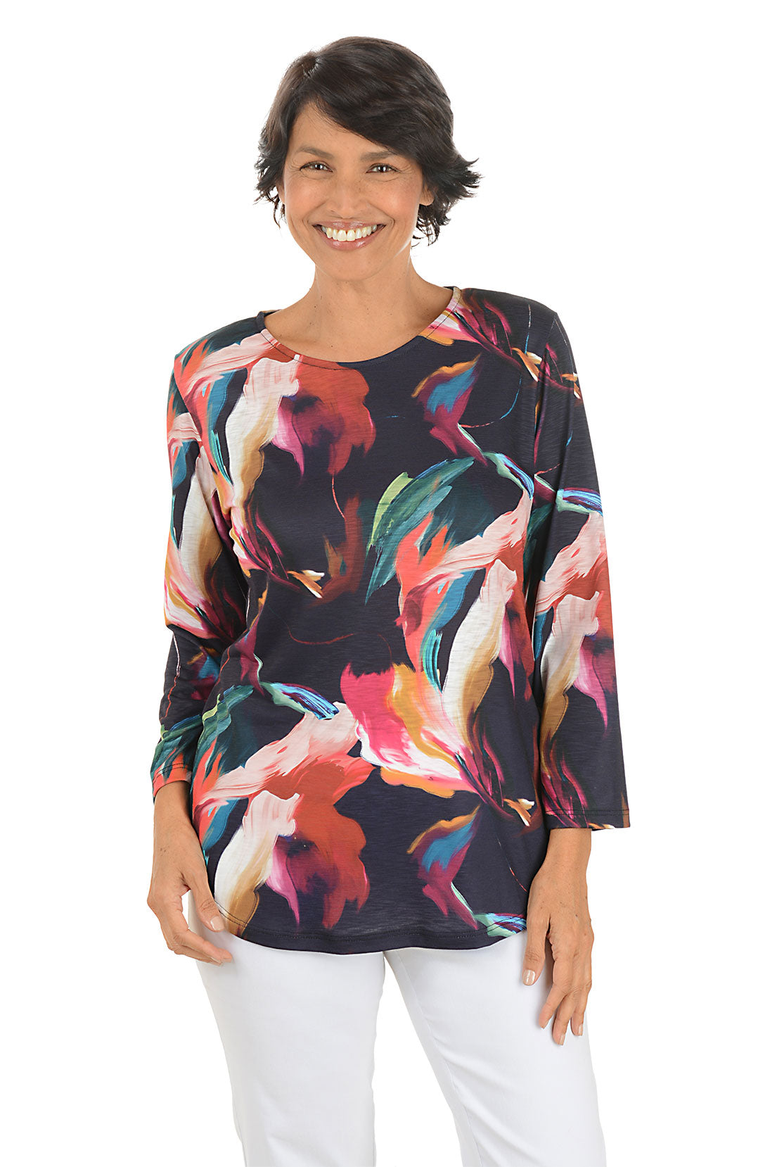 Astra 3/4 Sleeve Curved Hem Top