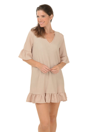 Macadamia Crinkle Flounce Dress