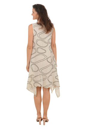 Pebble Print Linen Shark Bite Dress