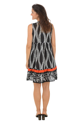 Swirling Dots Tie Neck Sleeveless Dress