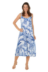 Blue Leaves Linen Sleeveless Jumpsuit