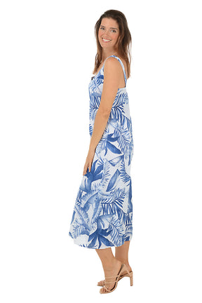 Blue Leaves Linen Sleeveless Jumpsuit