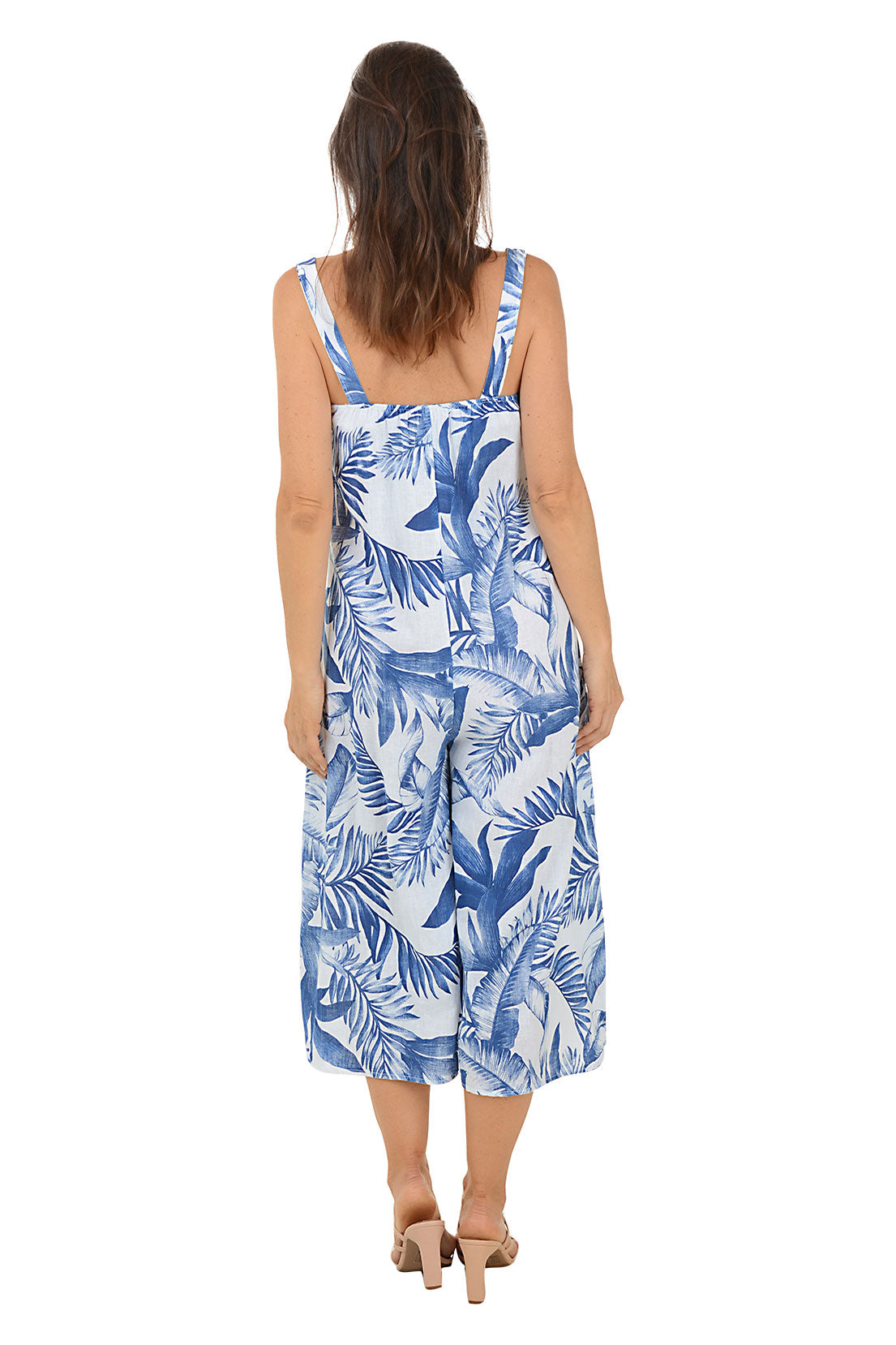 Blue Leaves Linen Sleeveless Jumpsuit