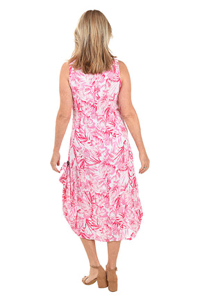 Pink Leaves Sleeveless Convertible Patio Dress