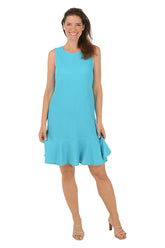 Solid Textured Knit Sleeveless Flounce Dress