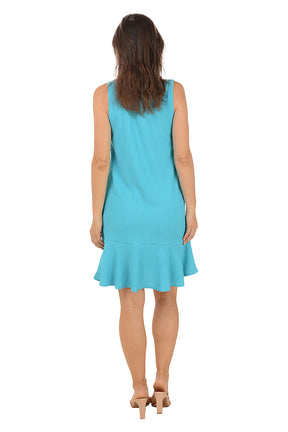 Solid Textured Knit Sleeveless Flounce Dress