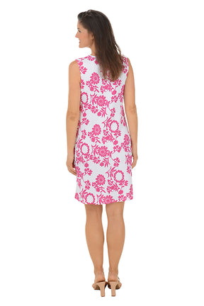 Violet Botanical Textured Knit Seamed Sleeveless Dress