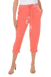 Coral Floral Linen Lounge Pant