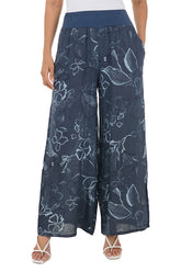 Navy Floral Linen Palazzo Pant
