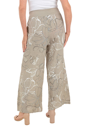 Taupe Floral Linen Palazzo Pant