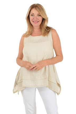 Linen Shark Bite Sleeveless Blouse