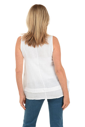 Linen Shark Bite Sleeveless Blouse