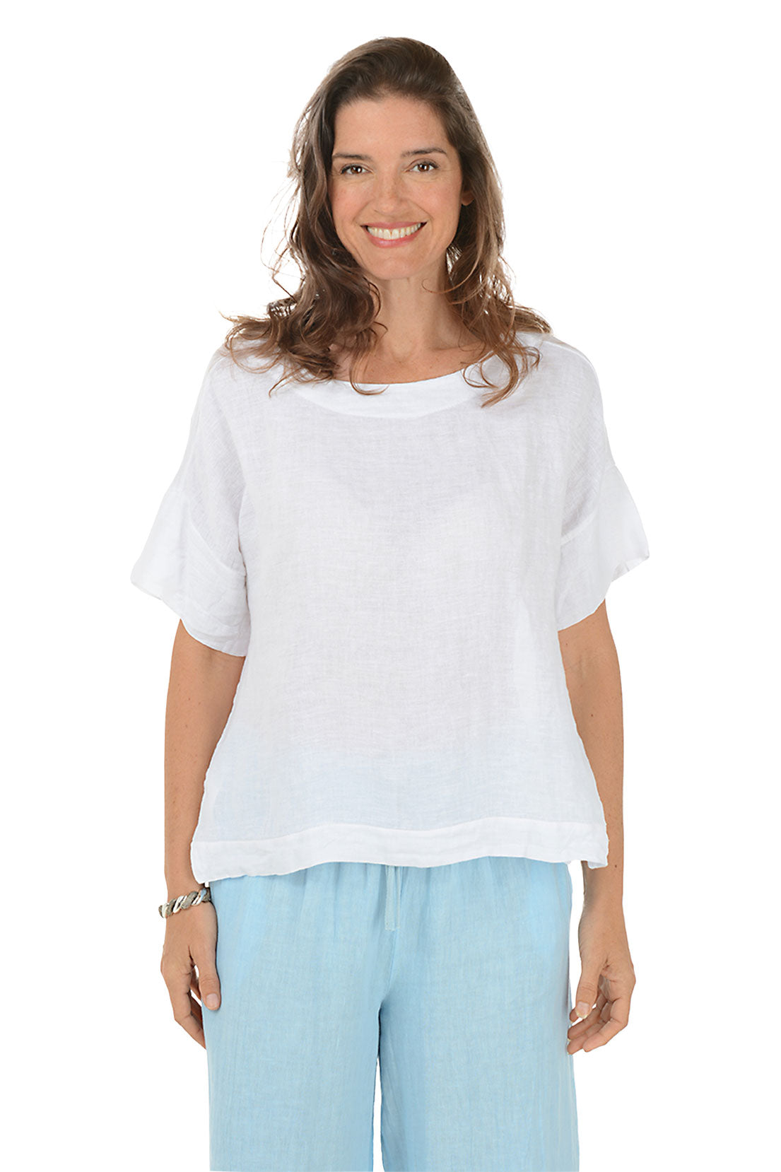 Boxy Short Sleeve Linen Blouse