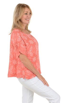 Coral Jungle Floral Linen Blouse