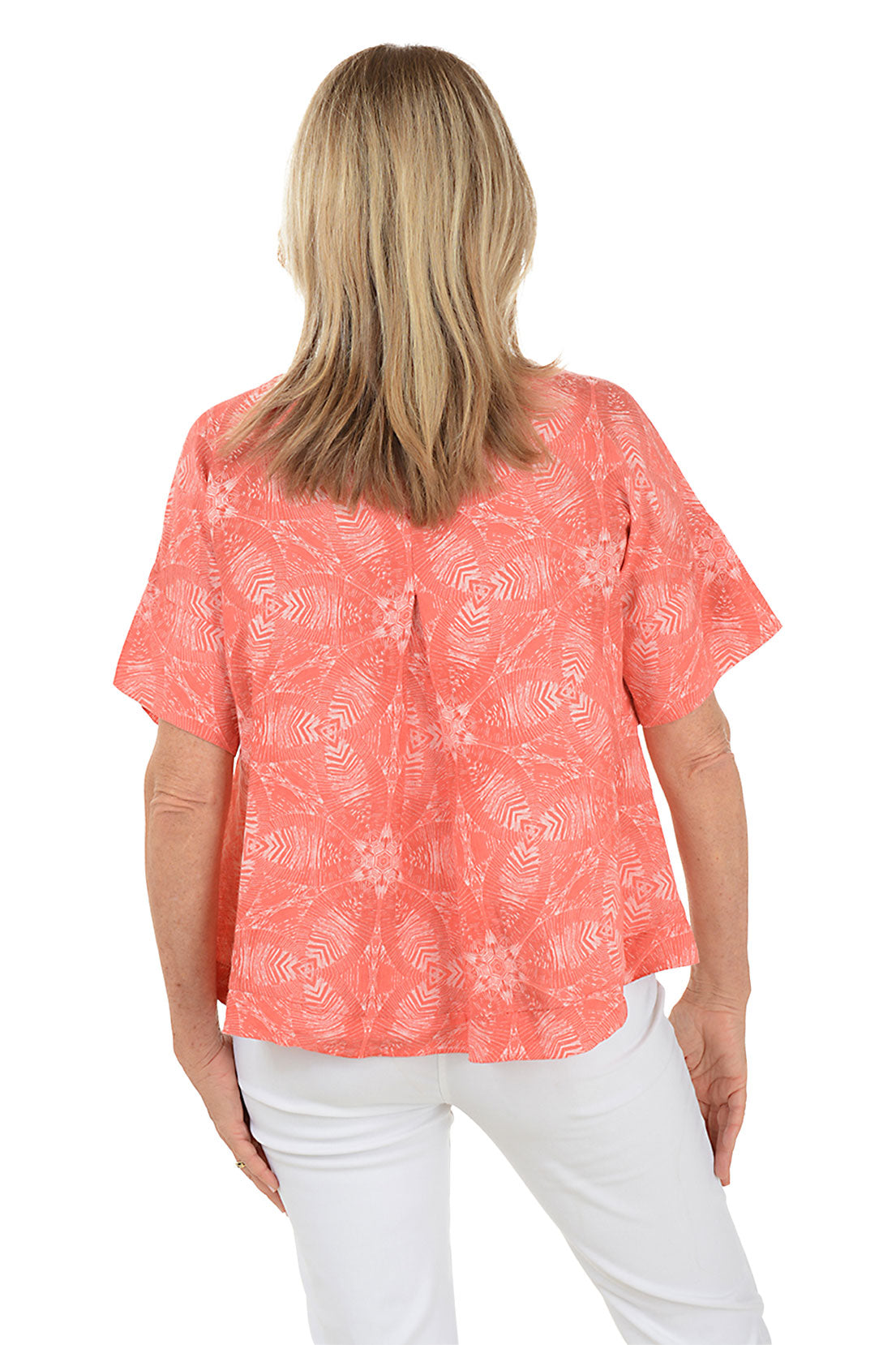 Coral Jungle Floral Linen Blouse