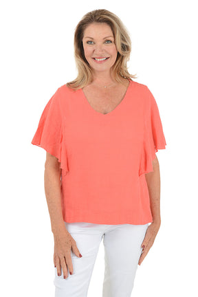 Flutter Sleeve Linen Blouse