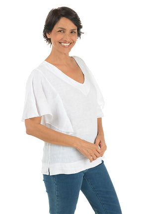 Flutter Sleeve Linen Blouse