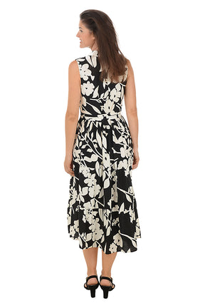 Monochrome Floral Sleeveless Button-Front Dress
