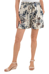 Blue Exotic Patterned Linen Belted Short