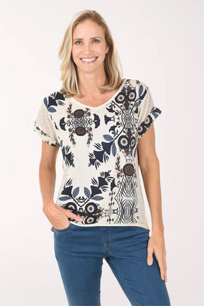 Morning Glory Damask 100% Linen Tee