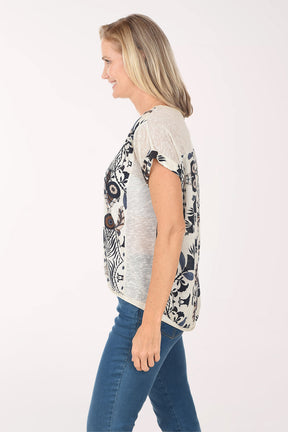 Morning Glory Damask 100% Linen Tee