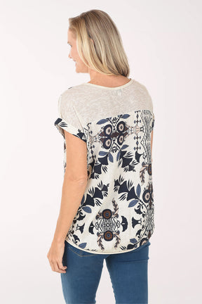 Morning Glory Damask 100% Linen Tee