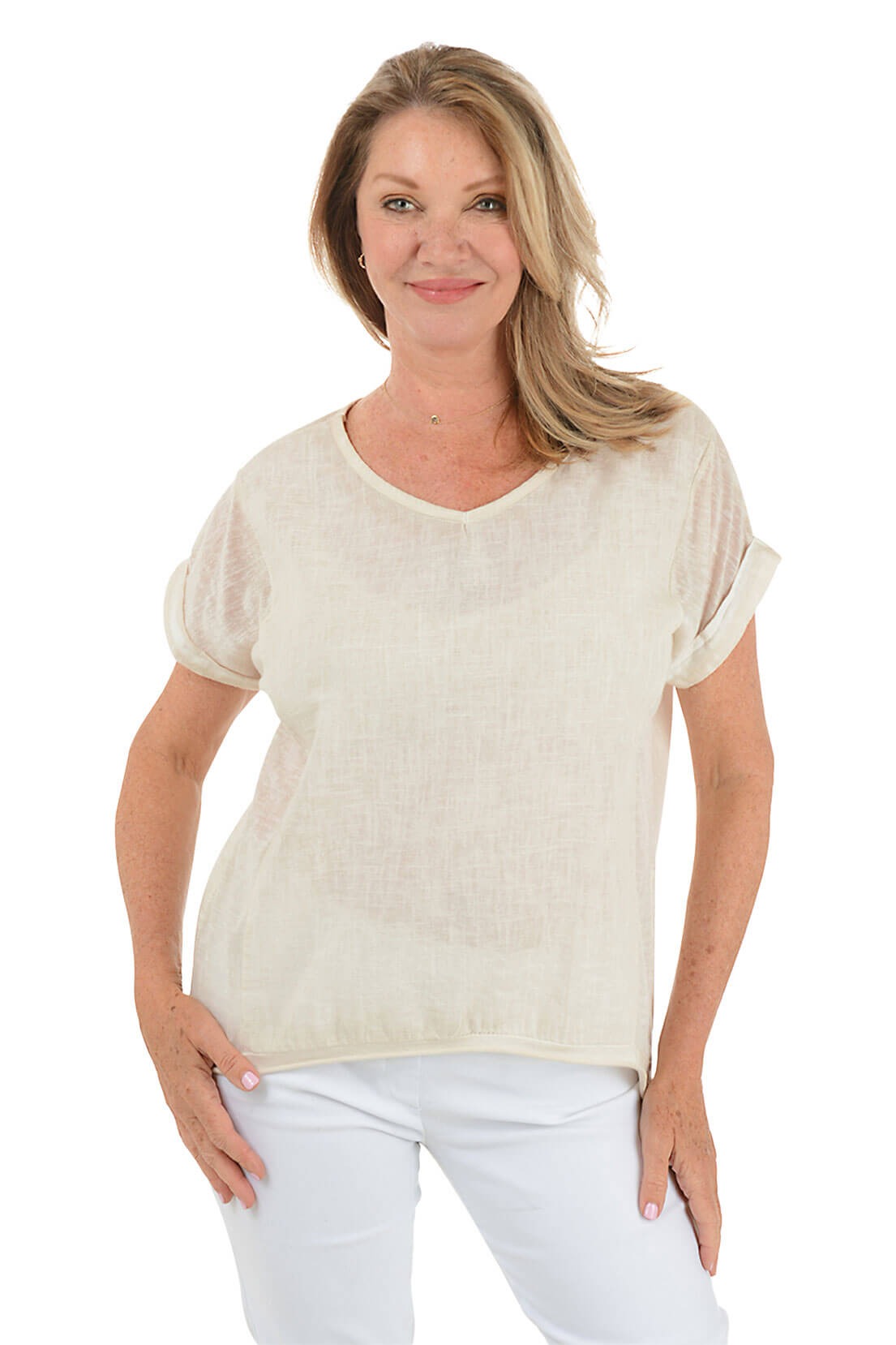 V-Neck 100% Linen Tee