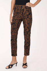 Women wearing brown python printed pull-on ankle pants