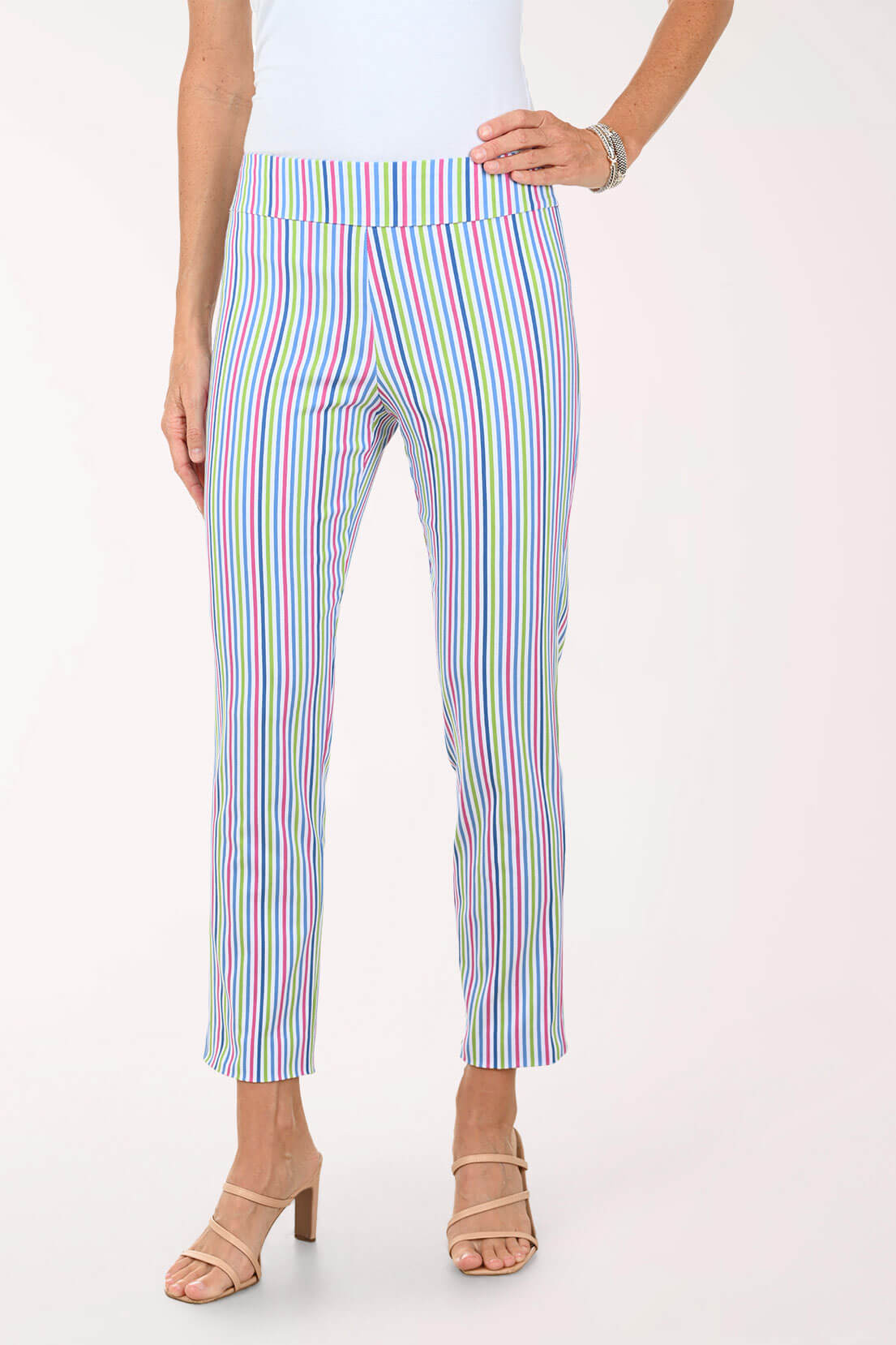 Multicolor Stripe Pull-On Ankle Pant
