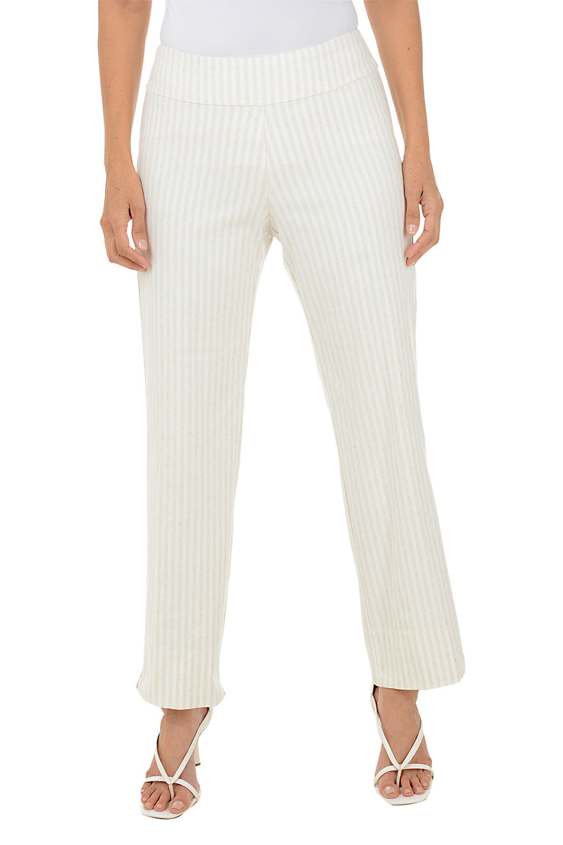 Oatmeal Stripe Flared Ankle Pant