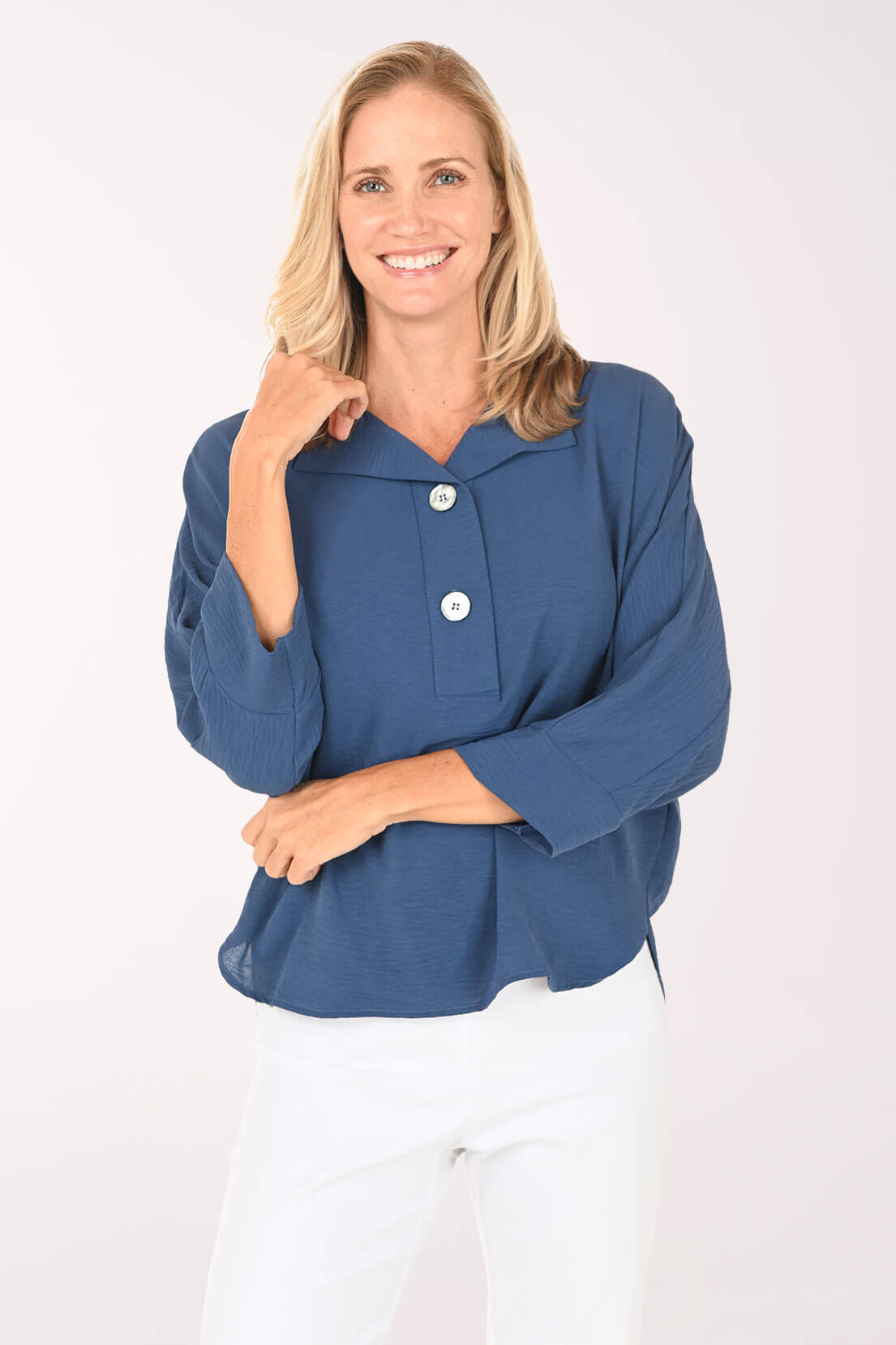 Solid Dolman Sleeve Crinkle Blouse