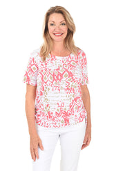 Coral Studded Calligraphy Side Shirred Top