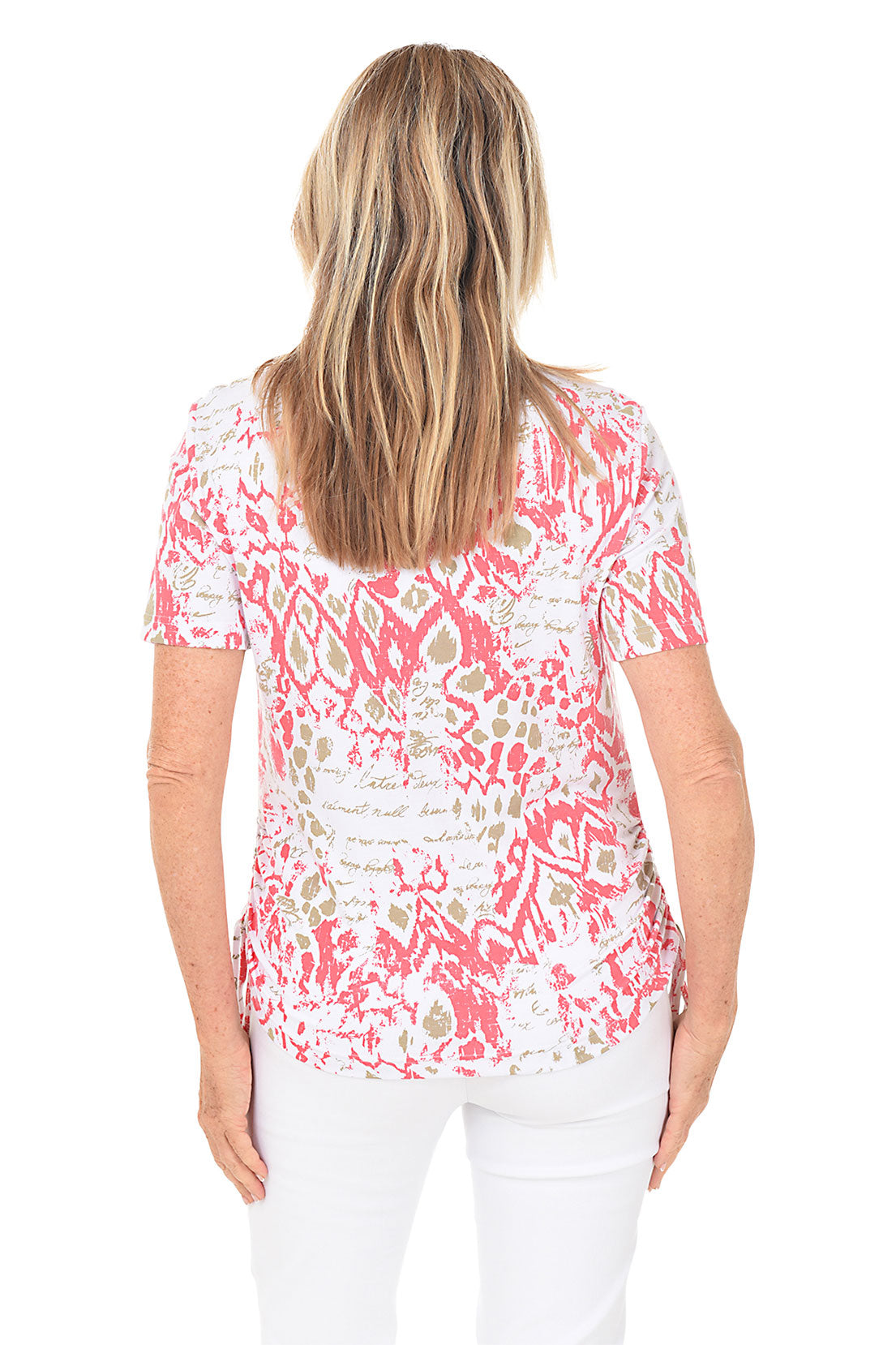 Coral Studded Calligraphy Side Shirred Top