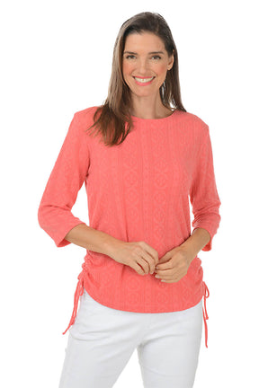 Cable Knit Textured Side Shirred Top