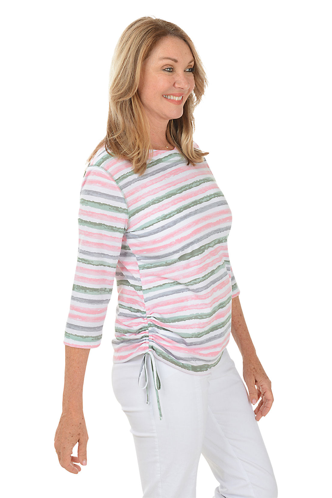 Flower Secret Stripe Side Shirred Top