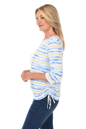Blue Faded Horizons Side Shirred Knit Top