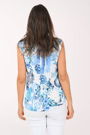 Blue Rose Potpourri Pleated Sleeveless Top | Southern Lady