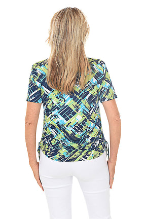 Green Cross Hatched Short Sleeve Knit Top