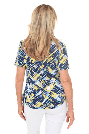 Yellow Cross Hatched Short Sleeve Knit Top