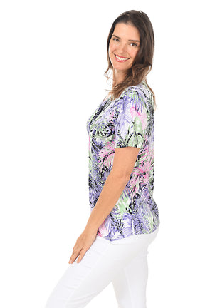 Pastel Ferns Pleated Front Top