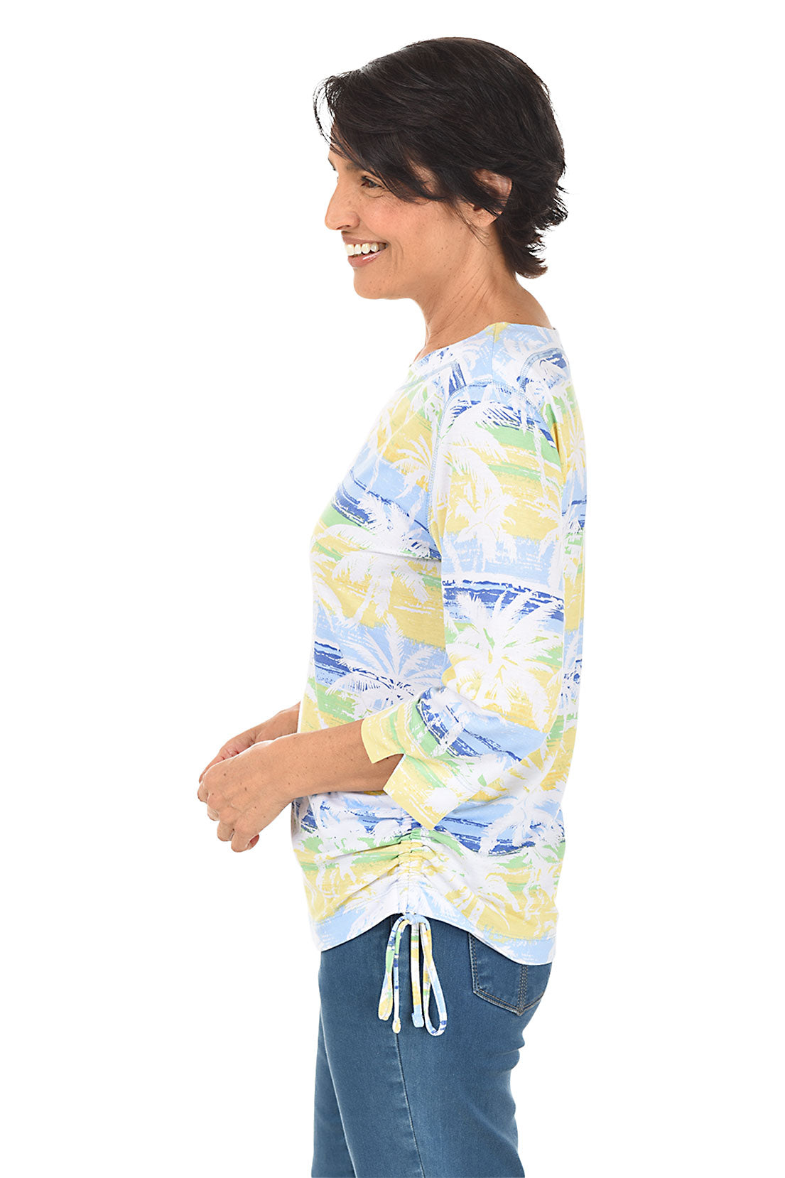 Tropical Palm Side-Tie Knit Top