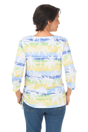 Tropical Palm Side-Tie Knit Top