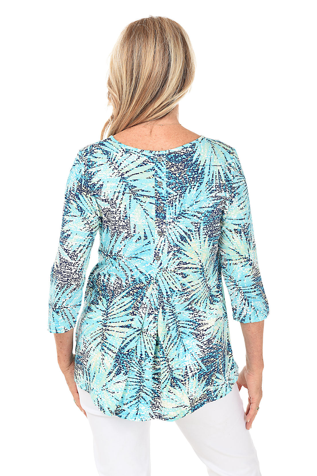 Palm Frond Button-Back Knit Top