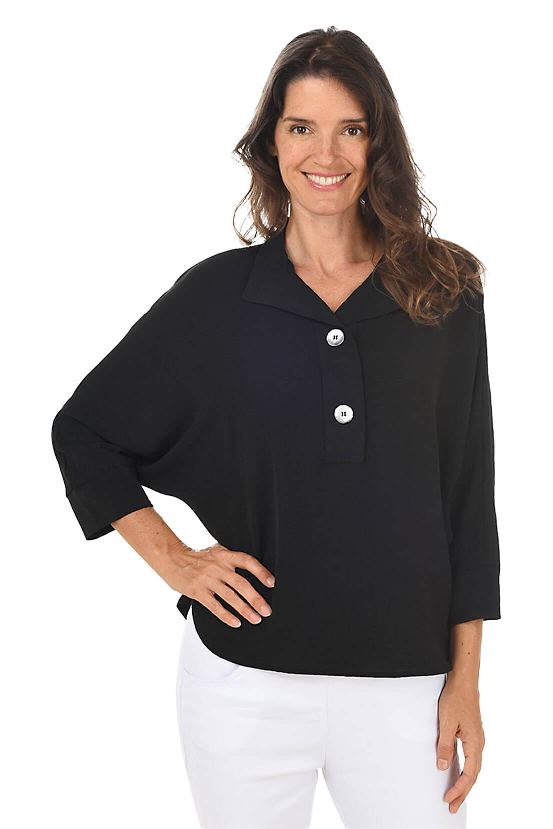 Solid Dolman Sleeve Crinkle Blouse