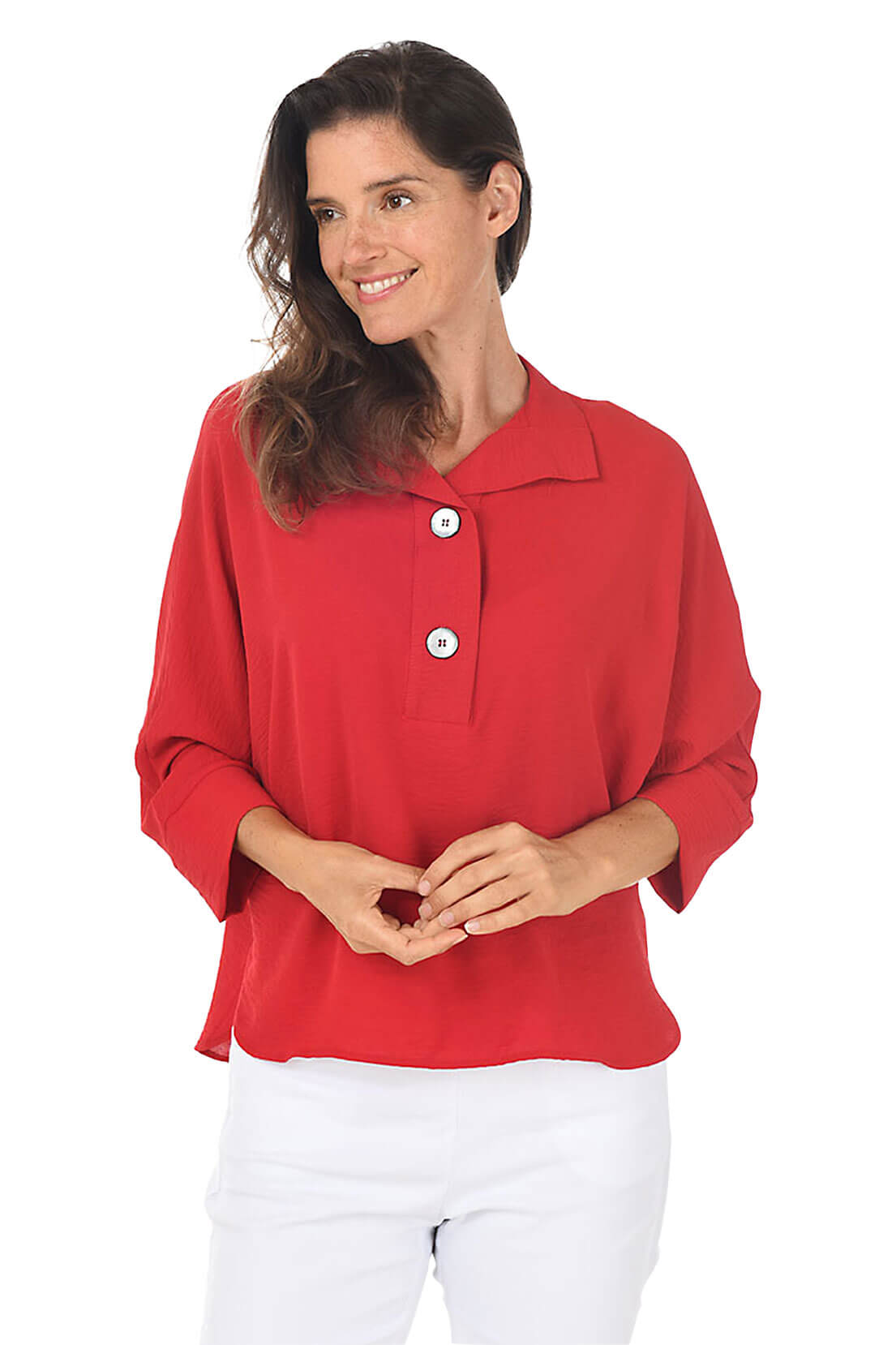 Solid Dolman Sleeve Crinkle Blouse