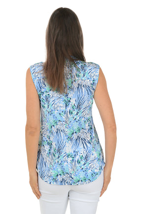 Blue Grassland Pleated Sleeveless Top
