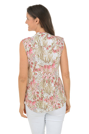 Coral Grassland Pleated Sleeveless Top