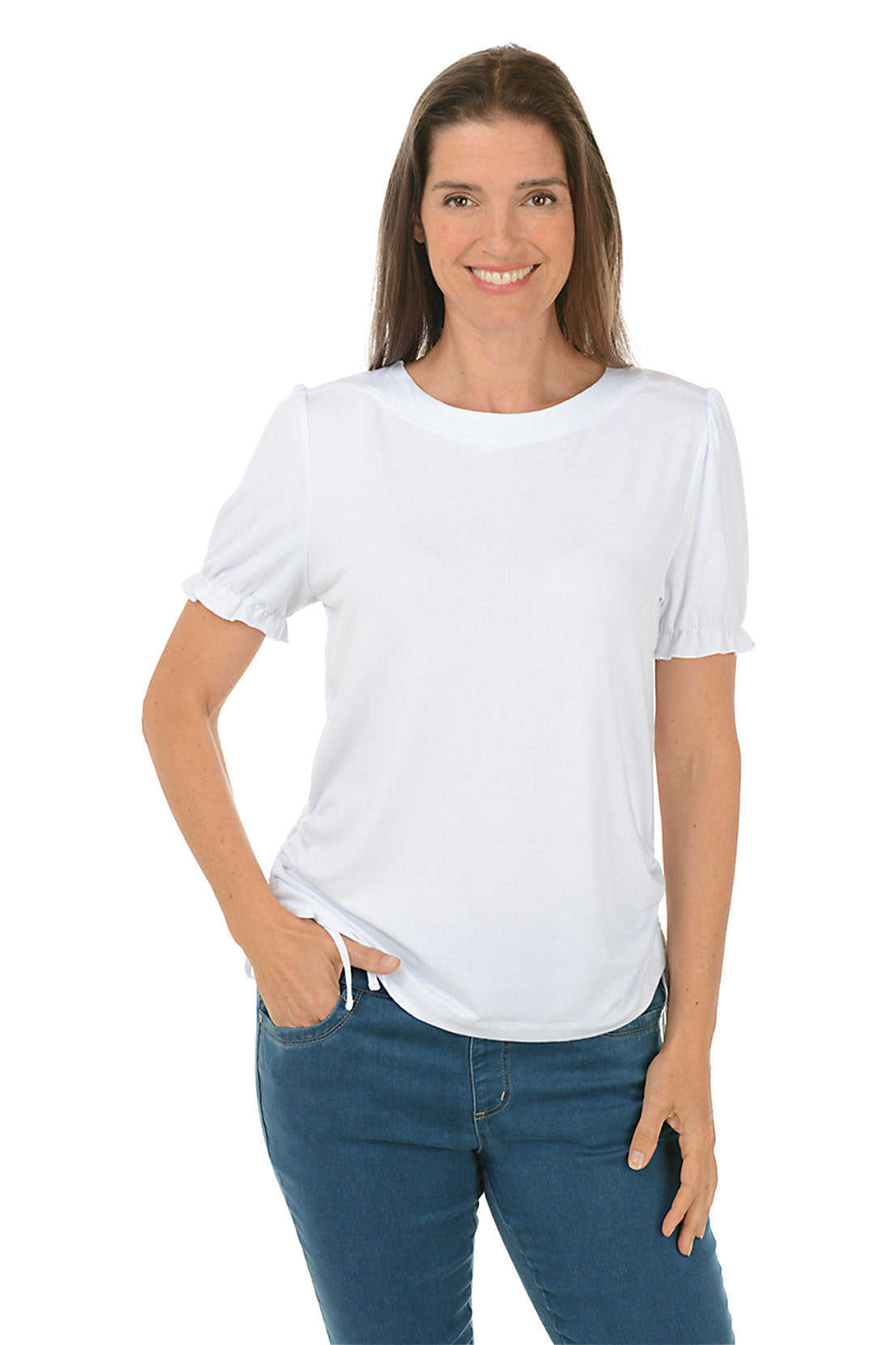 Puff Sleeve Side Shirred Tee