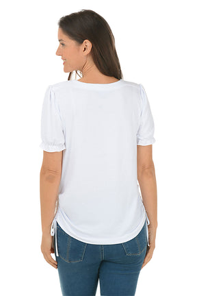 Puff Sleeve Side Shirred Tee